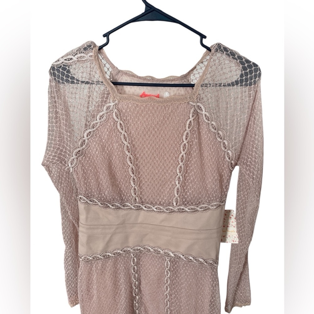 CLOSET CLEANOUT Free People mesh/lace body on dress- nude colored-Size L- NWT - Picture 3 of 9
